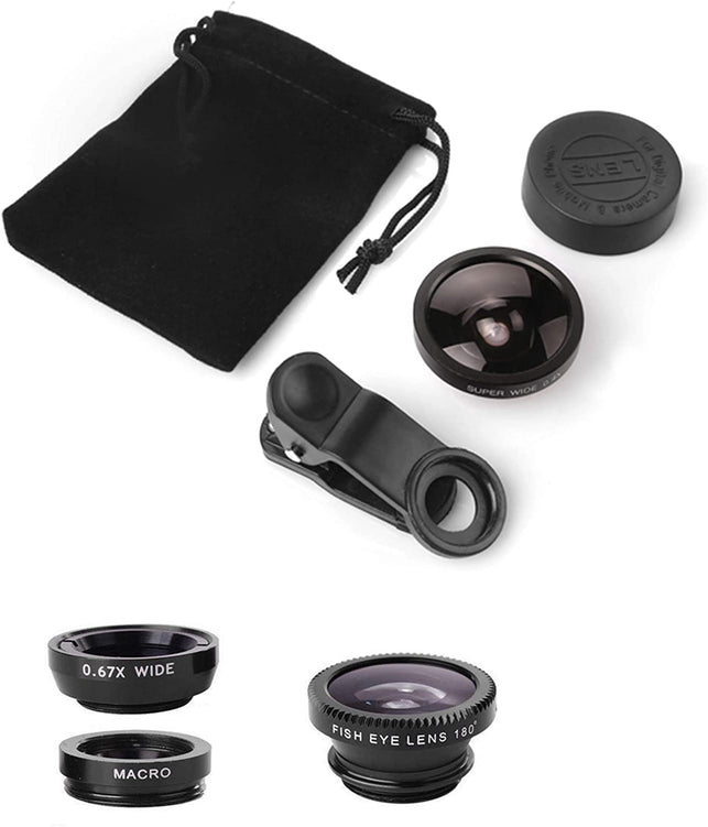 Ailun iPhone Lens,3 in 1 Clip On 180 Degree Fish Eye Lens+0.65X Wide Angle+10X Macro Lens,Universal HD Camera Lens Kit for iPhone 7/6s/6s Plus/6/SE/5/ - The Gadget Collective