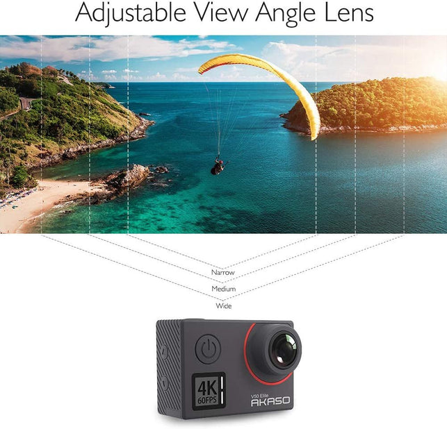 AKASO V50 Elite 4K60Fps Touch Screen Wifi Action Camera Voice Control EIS Web Camera 131 Feet Waterproof Camera Adjustable View Angle 8X Zoom Remote Control Sports Camera with Helmet Accessories Kit - The Gadget Collective