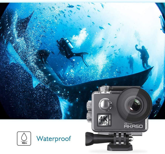AKASO V50 Elite 4K60Fps Touch Screen Wifi Action Camera Voice Control EIS Web Camera 131 Feet Waterproof Camera Adjustable View Angle 8X Zoom Remote Control Sports Camera with Helmet Accessories Kit - The Gadget Collective