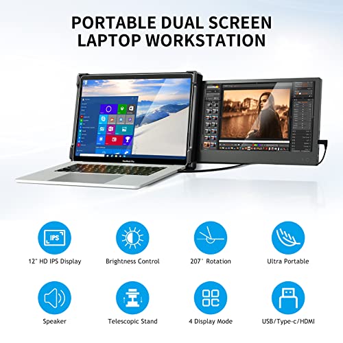 Alecewey P1 Portable Monitor for Laptop Screen Extender Dual Monitor 12 Inch Mobile Double Monitors FHD 1080P IPS Display USB-A/Type-C/HDMI/Speakers f - The Gadget Collective
