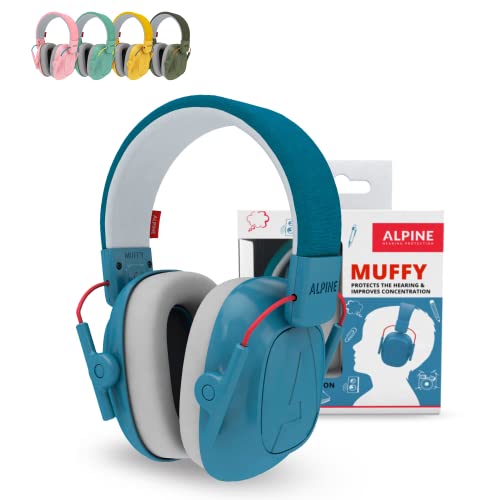 Alpine Muffy Noise Cancelling Headphones for Kids 25dB Noise Reduction Earmuffs for Autism Sensory Concentration Aid Blue