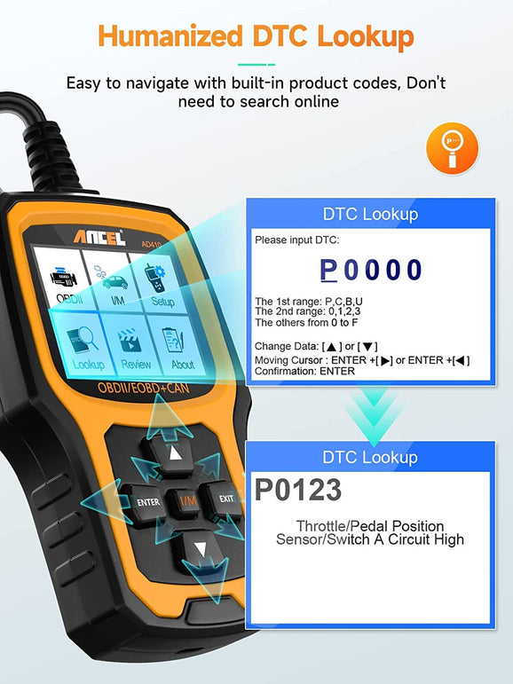 ANCEL AD410 Enhanced OBD II Vehicle Code Reader Automotive OBD2 Scanner Auto Check Engine Light Scan Tool Emission Analyzer - The Gadget Collective