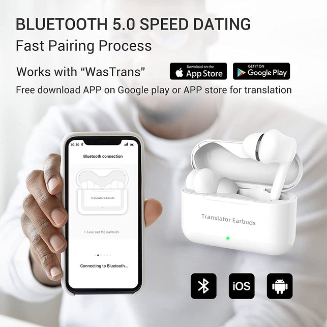 ANFIER Language Translator Earbuds M6 Support 71 Languages & 56 Accents 0.5S Real Time Translation, for Music and Calling, Wireless Translator Device with APP Fit Ios & Android - The Gadget Collective