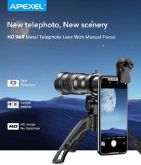 Apexel High Power 36X HD Telephoto Lens with Phone Tripod for Iphone Samsung Pixel One plus Huawei Lens Attachment