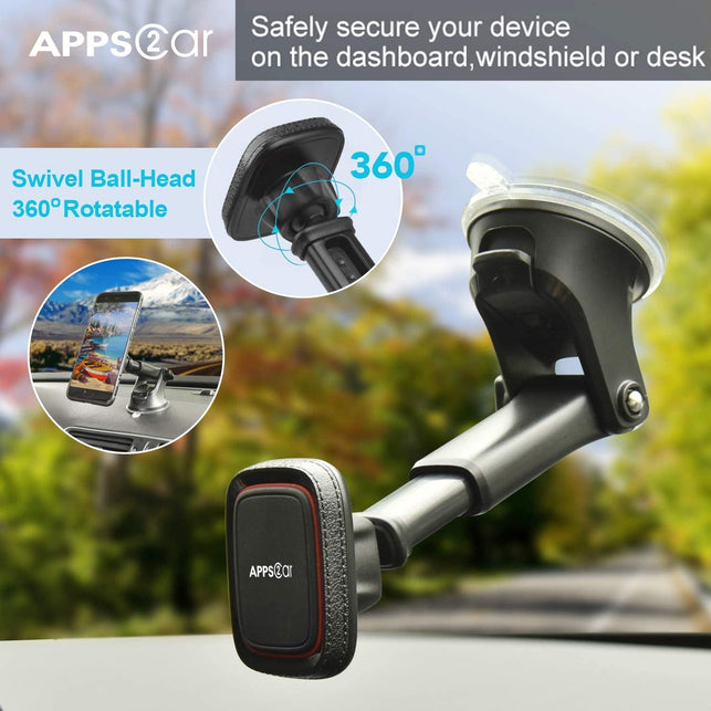 Apps2Car Magnetic Phone Car Mount, Universal Dashboard Windshield Industrial-Strength Suction Cup Car Phone Mount Holder with Adjustable Telescopic Arm,6 Strong Magnets,For All Cell Phones - The Gadget Collective