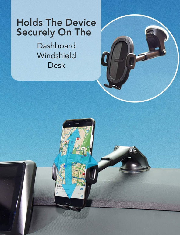 Apps2Car Suction Cup Phone Holder Windshield/Dashboard/Window, Universal Dashboard & Windshield Suction Cup Car Phone Mount with Strong Sticky Gel Pad, Compatible with Iphone, Samsung &Other Cellphone - The Gadget Collective