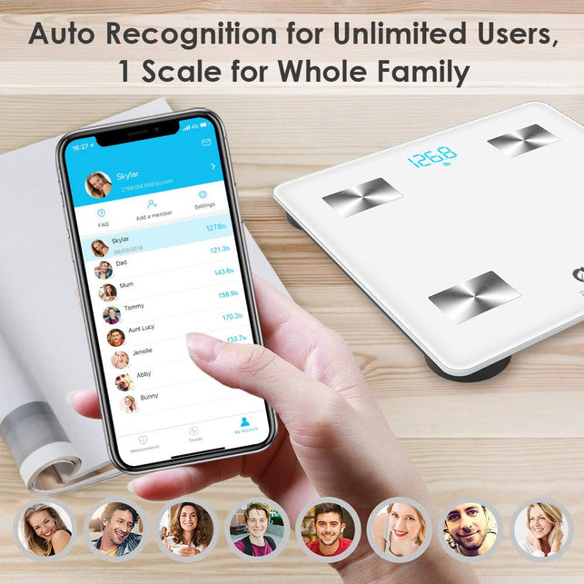 Arboleaf Weight Scale Bluetooth Fat Smart Scale BMI Scales Digital Weight Wireless with iOS & Android APP, Unlimited Users, Auto Recognition - The Gadget Collective