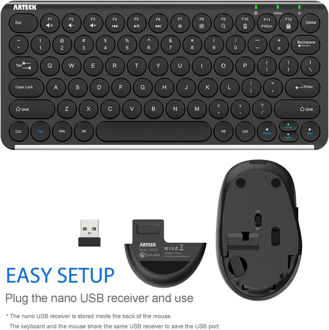 Arteck 2.4G Wireless Keyboard and Mouse Combo Ultra Compact Slim Stainless Full Size Keyboard and Ergonomic Mouse for Computer/Desktop/Pc/Laptop and Windows 10/8/7 Build in Rechargeable Battery - The Gadget Collective