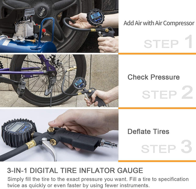 Astroai Digital Tire Pressure Gauge with Inflator, 250 PSI Air Chuck and Compressor Accessories Heavy Duty with Quick Connect Coupler, 0.1 Display Resolution, Car Accessories for SUV, Truck, RV - The Gadget Collective