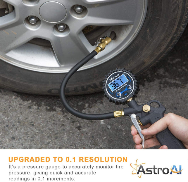 Astroai Digital Tire Pressure Gauge with Inflator, 250 PSI Air Chuck and Compressor Accessories Heavy Duty with Quick Connect Coupler, 0.1 Display Resolution, Car Accessories for SUV, Truck, RV - The Gadget Collective