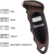 Astroai Digital Tire Pressure Gauge with Replaceable AAA Battery, 150 PSI 4 Settings Stocking Stuffers for Car Truck Bicycle Backlit LCD Non-Slip Grip Car Accessories, Brown - The Gadget Collective