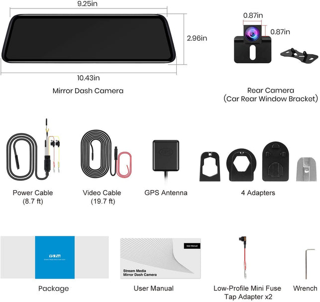 AUTO-VOX V5PRO OEM Look Rear View Mirror Camera with Neat Wiring, Anti-Glare Mirror Dash Cam , 9.35'' Full Laminated Ultrathin Touch Screen , Dual 108 - The Gadget Collective