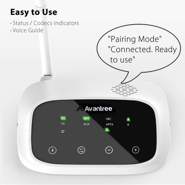 Avantree Oasis B TC500 Bluetooth 5.0 Transmitter Receiver for TV, Home Stereo Speakers, Bypass Mode, Class 1 Long Range, LED Indicator, Optical AUX RCA, aptX Low Latency Audio Adapter for 2 Headphones - The Gadget Collective