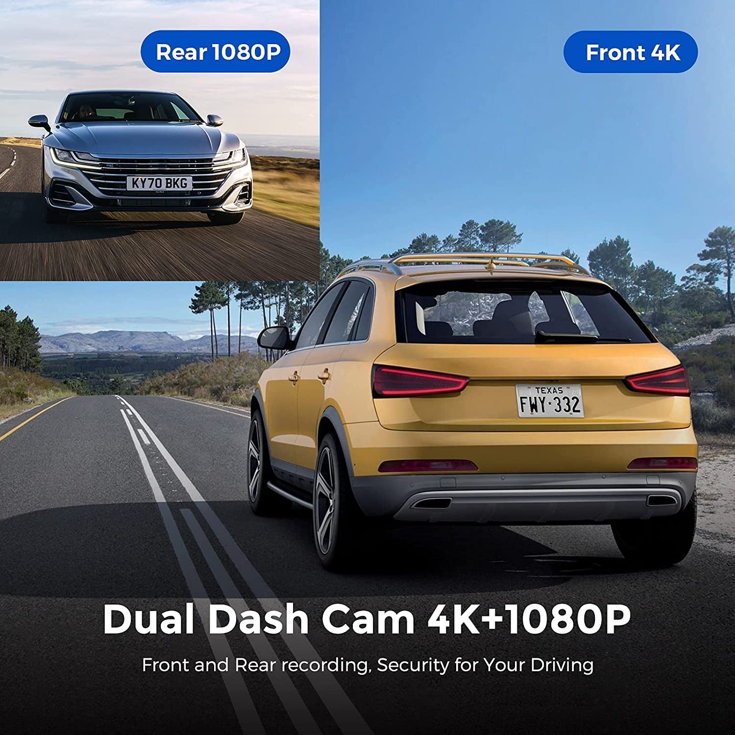 4K Dash Cam with Built-in WiFi GPS, 2160P UHD Dash Camera for Cars, 3.5  IPS Dashcam for Cars with 32GB Card, 170° Wide Angle, WDR, Night Vision