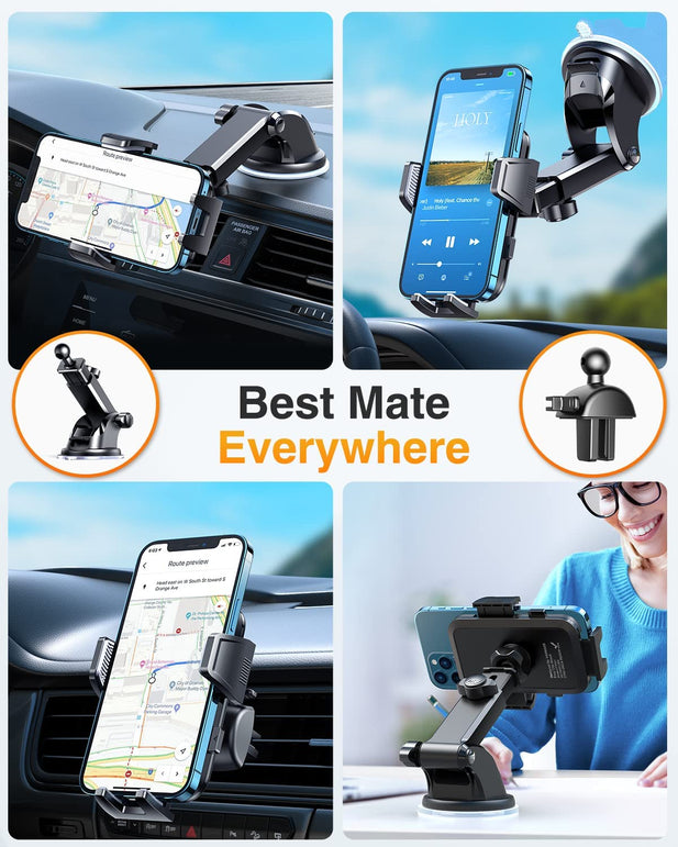 VANMASS [2022 Newest] Car Phone Holder Mount [Upgraded Super Suction] Dashboard Phone Holder, Cell Phone Holder Car Dash Windshield Air Vent Stand for Iphone 14 13 12 Pro Max Samsung, Matt Black