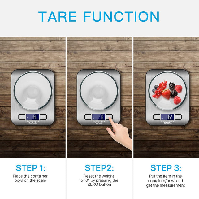 BAGAIL BASICS Digital Kitchen Scale, Premium Stainless Steel Food Scales Weight Grams and Oz for Baking and Cooking,11Lb/5Kg with 0.1Oz/1G Precision - The Gadget Collective