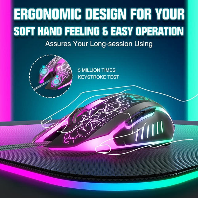 BENGOO Gaming Mouse Wired, USB Optical Computer Mice with RGB Backlit, 4 Adjustable DPI up to 3600, Ergonomic Gamer Laptop PC Mouse with 6 Programmable Buttons for Windows 7/8/10/XP Vista Linux -Black - The Gadget Collective