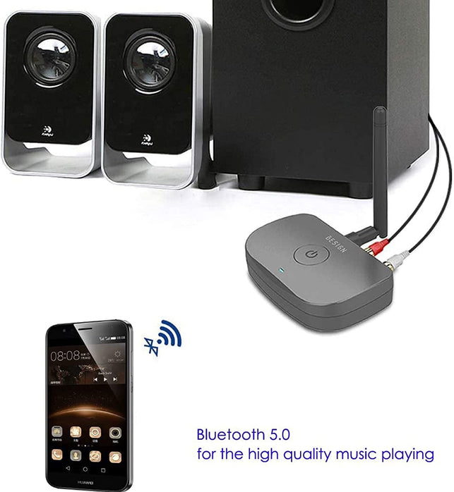 Besign BE-RCA Long Range Bluetooth Audio Adapter, Hifi Wireless Music Receiver, Bluetooth 5.0 Receiver for Wired Speakers or Home Music Streaming Stereo System, Black - The Gadget Collective