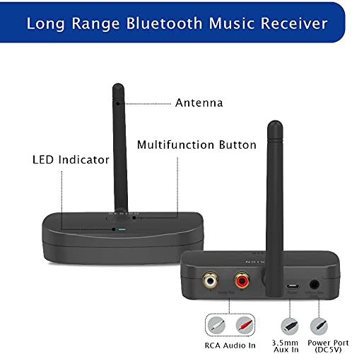 Besign BE-RCA Long Range Bluetooth Audio Adapter, HiFi Wireless Music Receiver, Bluetooth 5.0 Receiver for Wired Speakers or Home Music Streaming Stereo System, Black - The Gadget Collective