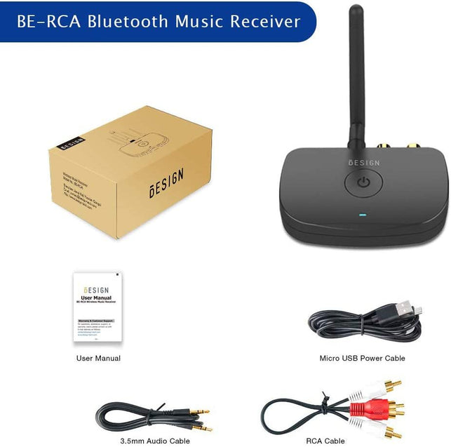 Besign BE-RCA Long Range Bluetooth Audio Adapter, Hifi Wireless Music Receiver, Bluetooth 5.0 Receiver for Wired Speakers or Home Music Streaming Stereo System, Black - The Gadget Collective