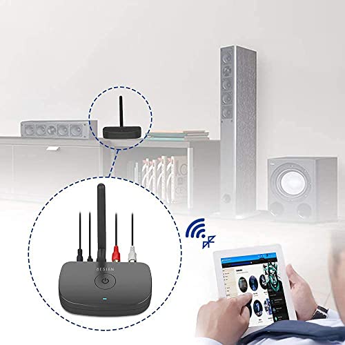 Besign BE-RCA Long Range Bluetooth Audio Adapter, HiFi Wireless Music Receiver, Bluetooth 5.0 Receiver for Wired Speakers or Home Music Streaming Stereo System, Black - The Gadget Collective