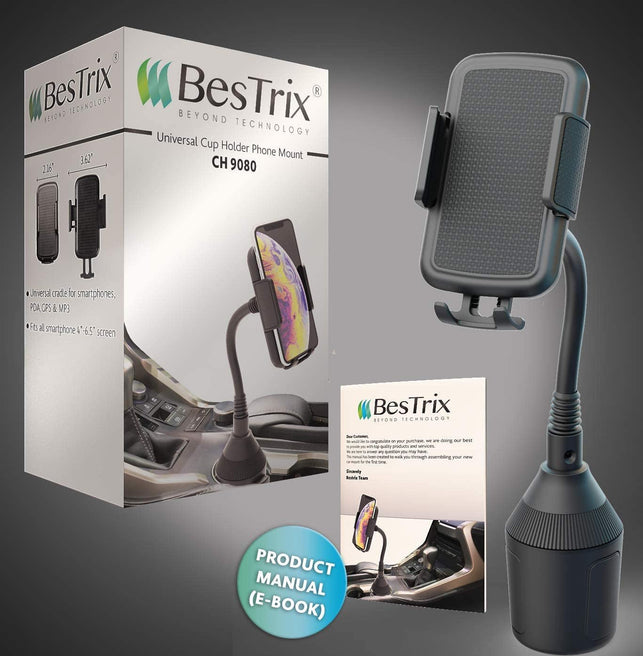 Bestrix Cup Phone Holder for Car, Cup Holder Phone Mount, Phone Holder for Car Universal for Iphone 11 Pro Xs XS MAX XR X 8 7 6S plus SE, Galaxy S10 5G S10 S10E S9, LG, Pixel, HTC and All Smartphones - The Gadget Collective