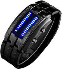 Binary Matrix Blue LED Digital Watch Mens Classic Creative Fashion Black Plated Wrist Watches - The Gadget Collective