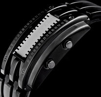 Binary Matrix Blue LED Digital Watch Mens Classic Creative Fashion Black Plated Wrist Watches - The Gadget Collective