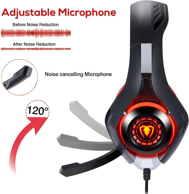 Bluefire Stereo Gaming Headset for Playstation 4 PS4, Over-Ear Headphones with Mic and LED Lights for PS5, Xbox One, PC, Laptop(Red) - The Gadget Collective