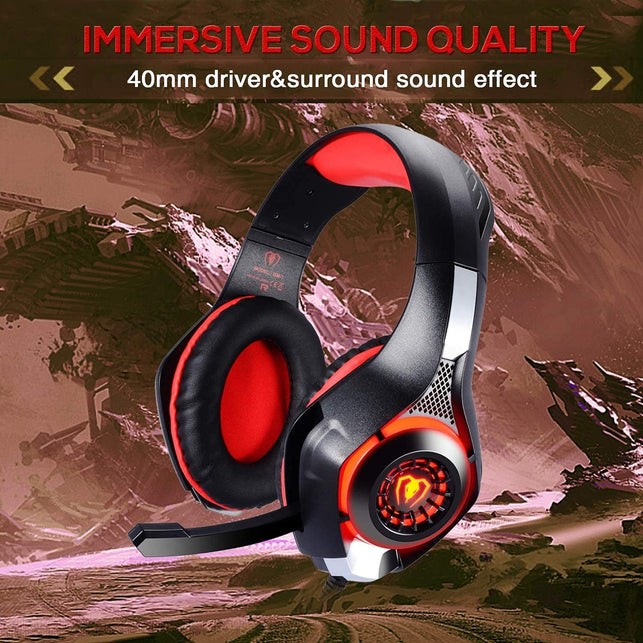 Bluefire Stereo Gaming Headset for Playstation 4 PS4, Over-Ear Headphones with Mic and LED Lights for PS5, Xbox One, PC, Laptop(Red) - The Gadget Collective