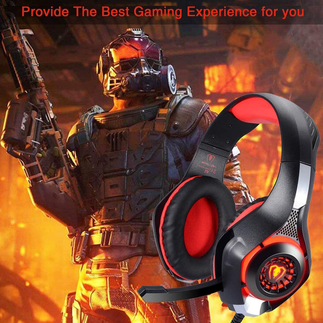 Bluefire Stereo Gaming Headset for Playstation 4 PS4, Over-Ear Headphones with Mic and LED Lights for PS5, Xbox One, PC, Laptop(Red) - The Gadget Collective