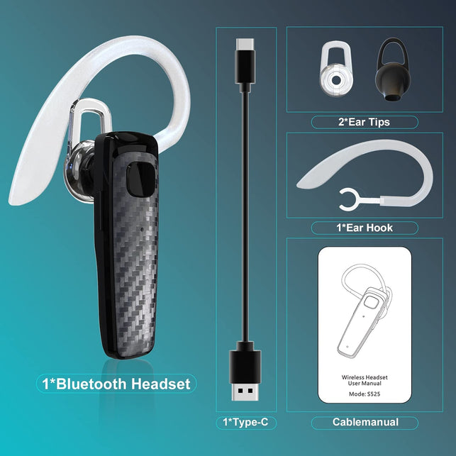 Bluetooth Headset,Cvc8.0 Bluetooth Earpiece,16Hrs Talk Time Wireless Handsfree Headset Noise Cancelling Single Ear Bluetooth Headsets for Office/Workout/Driving,Compatible with Iphone ＆ Android-Bk - The Gadget Collective