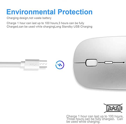 Bluetooth Mouse for Laptop/iPad/iPhone/Mac(iOS 13.1.2 and Above)/Android PC,Wireless Mouse Slim USB Rechargable Quiet Mice Compatible with Windows/Linux/Notebook/Mac/MacBook Air,Silver - The Gadget Collective