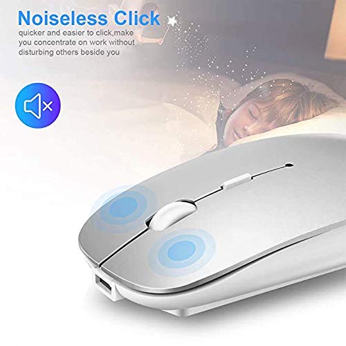 Bluetooth Mouse for Laptop/iPad/iPhone/Mac(iOS 13.1.2 and Above)/Android PC,Wireless Mouse Slim USB Rechargable Quiet Mice Compatible with Windows/Linux/Notebook/Mac/MacBook Air,Silver - The Gadget Collective