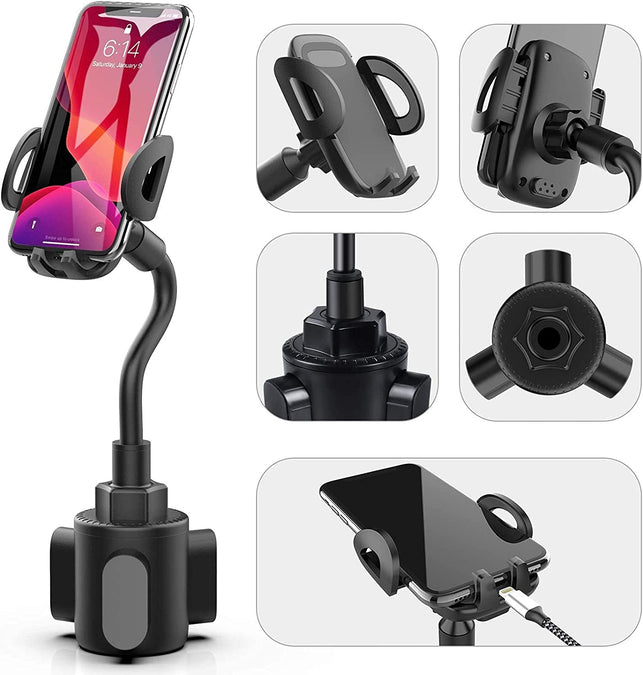 Bokilino Cup Car Phone Holder for Car, Car Cup Holder Phone Mount, Universal Adjustable Gooseneck Cup Holder Cradle Car Mount for Cell Phone Iphone,Samsung,Huawei,Lg, Sony, Nokia (Black) - The Gadget Collective