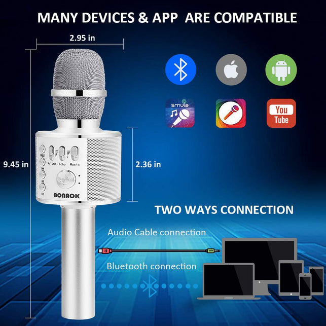 BONAOK Wireless Bluetooth Karaoke Microphone,3-in-1 Portable Handheld karaoke Mic Mother's Day Gift Home Party Birthday Speaker Machine for iPhone/And - The Gadget Collective