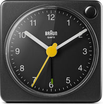 Braun Classic Travel Analogue Clock with Snooze and Light, Compact Size, Quiet Quartz Movement, Crescendo Beep Alarm in Black, Model BC02XB, One - The Gadget Collective