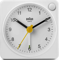 Braun Classic Travel Analogue Clock with Snooze and Light, Compact Size, Quiet Quartz Movement, Crescendo Beep Alarm in White, Model BC02XW, One - The Gadget Collective