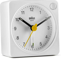 Braun Classic Travel Analogue Clock with Snooze and Light, Compact Size, Quiet Quartz Movement, Crescendo Beep Alarm in White, Model BC02XW, One - The Gadget Collective