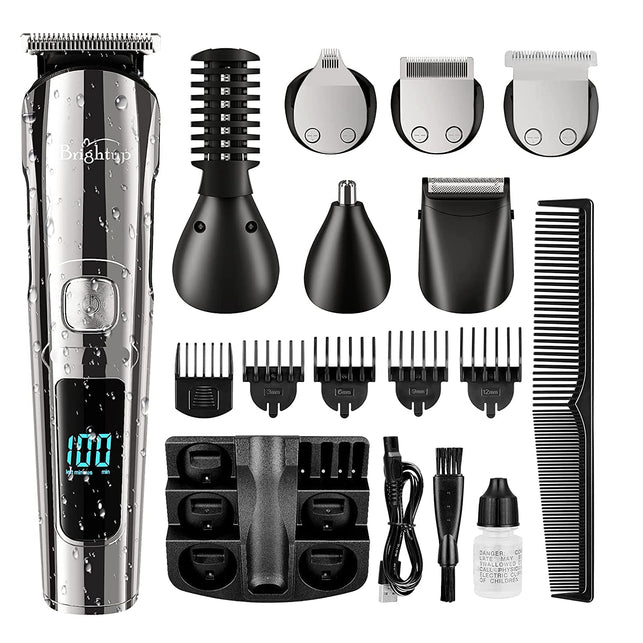 Brightup Beard Trimmer for Men, Hair Clippers & Hair Trimmer, IPX7 Waterproof Mustache Body Nose Ear Facial Shaver, Electric Razor All in 1 Beard Kit, Gifts for Men, USB Rechargeable & LED Display - The Gadget Collective