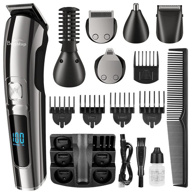 Brightup Beard Trimmer for Men, Hair Clippers & Hair Trimmer, IPX7 Waterproof Mustache Body Nose Ear Facial Shaver, Electric Razor All in 1 Beard Kit, Gifts for Men, USB Rechargeable & LED Display - The Gadget Collective