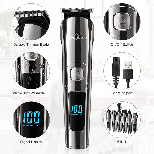 Brightup Beard Trimmer for Men, Hair Clippers & Hair Trimmer, IPX7 Waterproof Mustache Body Nose Ear Facial Shaver, Electric Razor All in 1 Beard Kit, Gifts for Men, USB Rechargeable & LED Display - The Gadget Collective