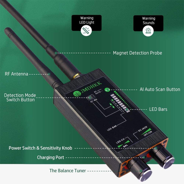 Bug Detector, Hidden Camera Detectors ,Anti Spy Detector ,RF Detector, GPS Detector anti Tracking Strong Magnetic Detector for GPS Tracker Listening Device Hidden Camera Finder in Office, Car, Meeting - The Gadget Collective