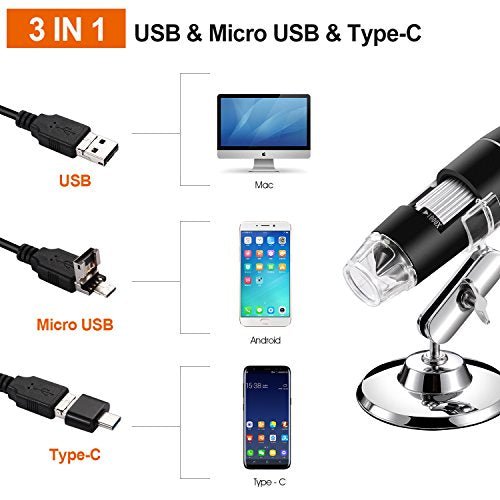 Bysameyee USB Microscope, Digital Handheld 40X-1000X Magnification Endoscope Mini Video Camera with 8 Adjustable LED Lights, Compatible with Windows 7/8/10/11 Mac Linux Android (with OTG) - The Gadget Collective