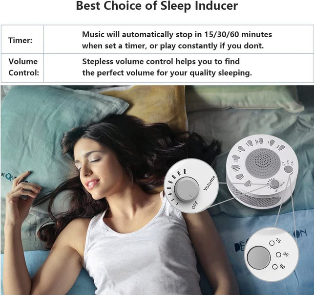 Sleep White Noise Machine, 9 Soothing Natural Sounds Therapy for Insomnia, Sleeping Trouble, Seniors, Office Break Etc.Rest Easily with Timer Options, USB or Battery Powered-White