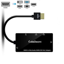CABLEDECONN Multiport 4-in-1 HDMI to HDMI/DVI/VGA Adapter Cable with Audio Output Converter (Black) - The Gadget Collective