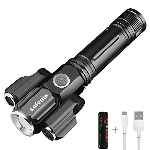 Caferria LED Tactical Flashlight 1000 Lumens Electric Torch Ultra-Bright Handheld Travel Flashlight Rechargeable Waterproof Zoomable 4 Modes for Outdo - The Gadget Collective