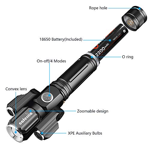 Caferria LED Tactical Flashlight 1000 Lumens Electric Torch Ultra-Bright Handheld Travel Flashlight Rechargeable Waterproof Zoomable 4 Modes for Outdo - The Gadget Collective