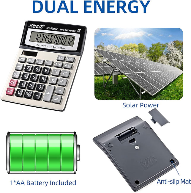 Calculator, Standard Function Desktop Calculator with 12-Digit Large LCD Display and Big Sensitive Computer Keys, Solar Battery Dual Power Calculator，Easy to Use Basic Calculator - The Gadget Collective