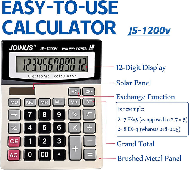 Calculator, Standard Function Desktop Calculator with 12-Digit Large LCD Display and Big Sensitive Computer Keys, Solar Battery Dual Power Calculator，Easy to Use Basic Calculator - The Gadget Collective